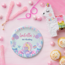 Niedliche Mermaid Rainbow Watercolor Geburtstagspa Pappteller