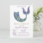 Niedliche Mermaid Schwanz Babydusche Einladung (Stehend Vorderseite)
