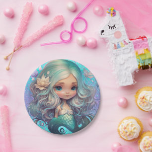 Niedliche Mermaid Sea Blue Lila Skala Pappteller