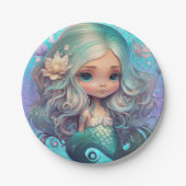 Niedliche Mermaid Sea Blue Lila Skala Pappteller (Vorderseite)