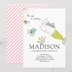 Niedliche Mermaid Unicorn Imitats Gold Geburtstags Einladung