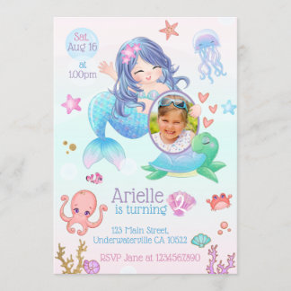 Niedliche Mermaid zum Geburtstag Einladung