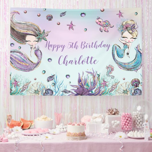Niedliche Mermaids Geburtstag Pool Party Hintergru Banner (Party)