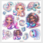 Niedliche Mermaids & Marine Life Pastel-Aufkleber Aufkleber (Blatt)