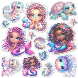 Niedliche Mermaids & Marine Life Pastel-Aufkleber Aufkleber