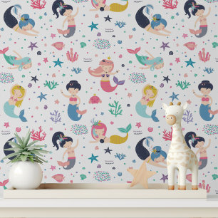 Niedliche Mermaids Moderne Girls Kindermuster Tapete