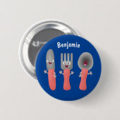 Niedliche Messergabel und Löffelbesteck Cartoon Button (Vorne & Hinten)