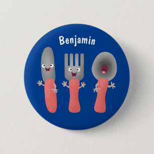 Niedliche Messergabel und Löffelbesteck Cartoon Button