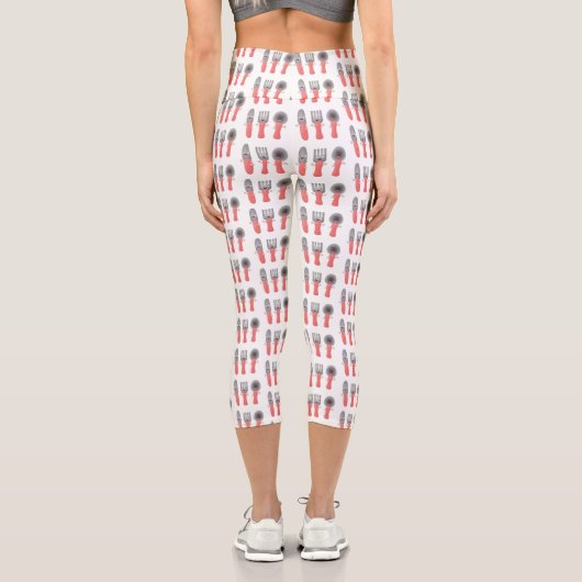 Niedliche Messergabel und Löffelbesteck Cartoon Capri Leggings (Rückseite)