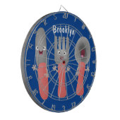 Niedliche Messergabel und Löffelbesteck Cartoon Dartscheibe (Vorderseite Links)