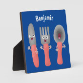 Niedliche Messergabel und Löffelbesteck Cartoon Fotoplatte (Vorderseite)