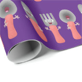 Niedliche Messergabel und Löffelbesteck Cartoon Geschenkpapier (Rolleneckpunkt)