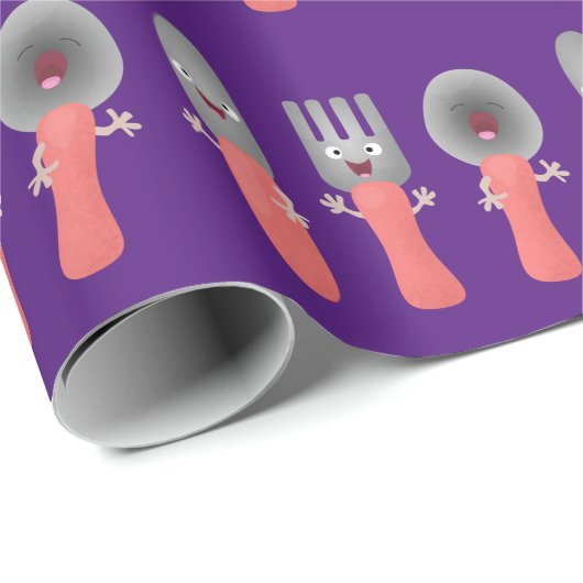 Niedliche Messergabel und Löffelbesteck Cartoon Geschenkpapier (Rolleneckpunkt)