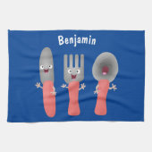 Niedliche Messergabel und Löffelbesteck Cartoon Geschirrtuch (Horizontal)