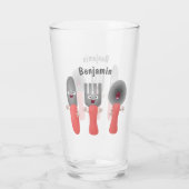 Niedliche Messergabel und Löffelbesteck Cartoon Glas (Rückseite)