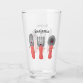 Niedliche Messergabel und Löffelbesteck Cartoon Glas (Vorderseite)