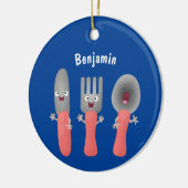 Niedliche Messergabel und Löffelbesteck Cartoon Keramik Ornament (Links)