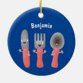Niedliche Messergabel und Löffelbesteck Cartoon Keramik Ornament (Hinten)