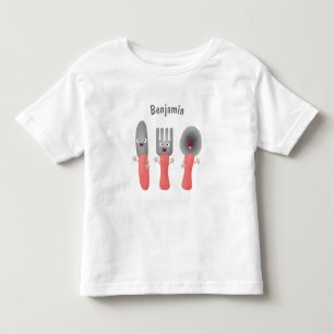 Niedliche Messergabel und Löffelbesteck Cartoon Kleinkind T-shirt