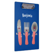 Niedliche Messergabel und Löffelbesteck Cartoon Klemmbrett (Rechts)