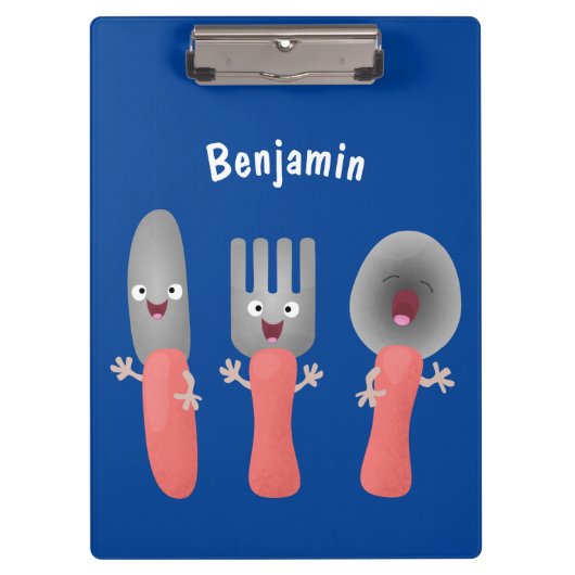 Niedliche Messergabel und Löffelbesteck Cartoon Klemmbrett (Vorderseite)