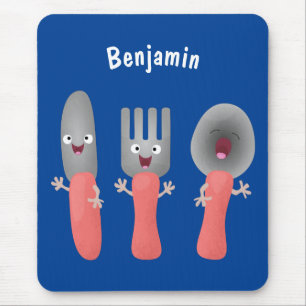 Niedliche Messergabel und Löffelbesteck Cartoon Mousepad