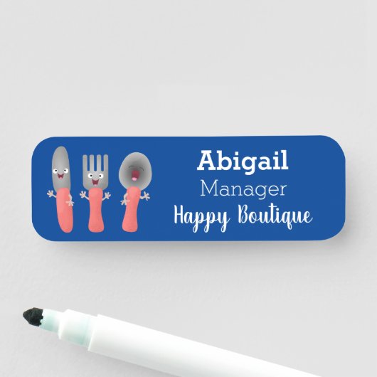 Niedliche Messergabel und Löffelbesteck Cartoon Namensschild (Beispiel)
