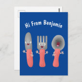 Niedliche Messergabel und Löffelbesteck Cartoon Postkarte (Vorne/Hinten)