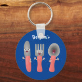Niedliche Messergabel und Löffelbesteck Cartoon Schlüsselanhänger (Vorderseite)