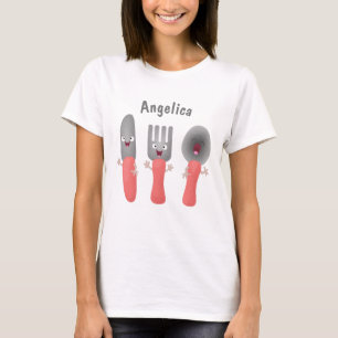 Niedliche Messergabel und Löffelbesteck Cartoon T-Shirt