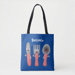 Niedliche Messergabel und Löffelbesteck Cartoon Tasche