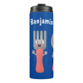 Niedliche Messergabel und Löffelbesteck Cartoon Thermosbecher (Vorderseite)