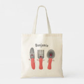 Niedliche Messergabel und Löffelbesteck Cartoon Tragetasche (Rückseite)