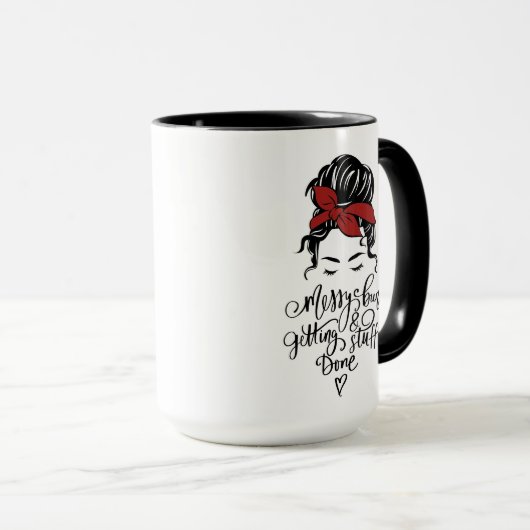 Niedliche Messy Bun Getting Stuff Fertige Schwarze Tasse (VorderseiteRechts)