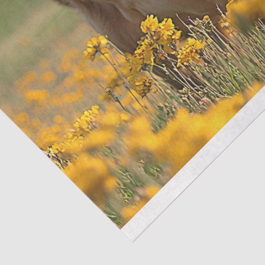 Niedliche Milchkuh Gelbe Wildblumen Decoupage Seidenpapier (Ausschnitt)