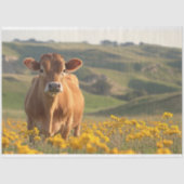 Niedliche Milchkuh Gelbe Wildblumen Decoupage Seidenpapier (Vorderseite)