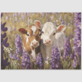 Niedliche Milchkühe Kälber Lupine Blume Decoupage Seidenpapier (Vorderseite)