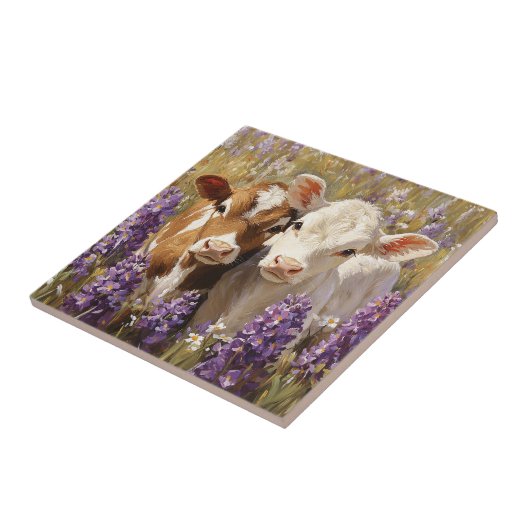 Niedliche Milchkühe Kälber Lupine Blume Fliese (Seite)