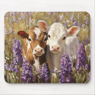 Niedliche Milchkühe Kälber Lupine Blume Mousepad