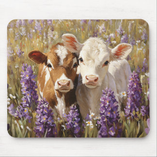 Niedliche Milchkühe Kälber Lupine Blume Mousepad