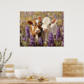 Niedliche Milchkühe Kälber Lupine Blume Poster (Küche)