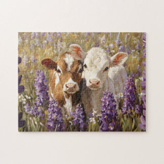 Niedliche Milchkühe Kälber Lupine Blume Puzzle