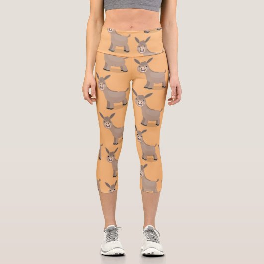 Niedliche Mini-Esel-Cartoon-Abbildung Capri Leggings (Vorderseite)