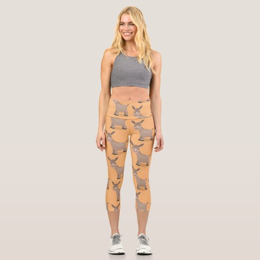 Niedliche Mini-Esel-Cartoon-Abbildung Capri Leggings (Vorderseite)
