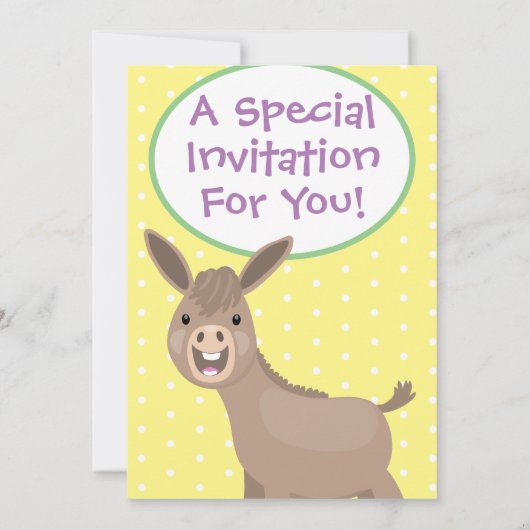 Niedliche Mini-Esel-Cartoon-Abbildung Einladung (Rückseite)