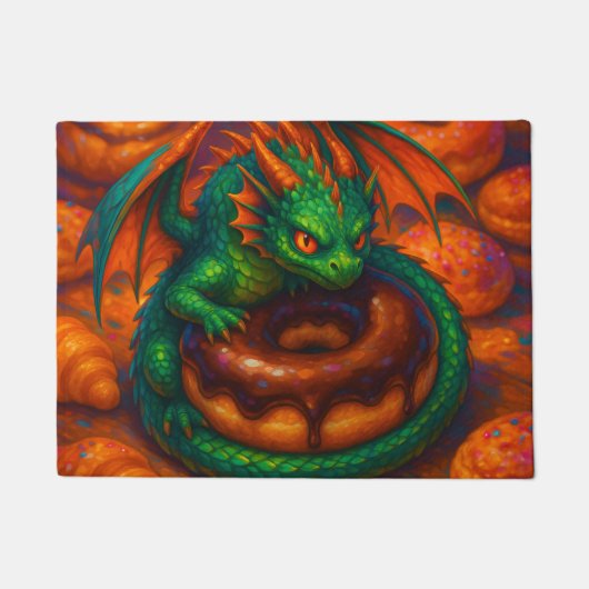 Niedliche Mini Green Dragon & Donut Fantasy Art Fußmatte (Vorderseite)
