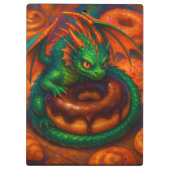 Niedliche Mini Green Dragon & Donut Fantasy Art Klemmbrett (Rückseite)