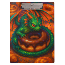 Niedliche Mini Green Dragon & Donut Fantasy Art Klemmbrett