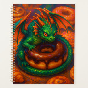 Niedliche Mini Green Dragon & Donut Fantasy Art Planer