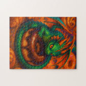 Niedliche Mini Green Dragon & Donut Fantasy Art Puzzle (Horizontal)